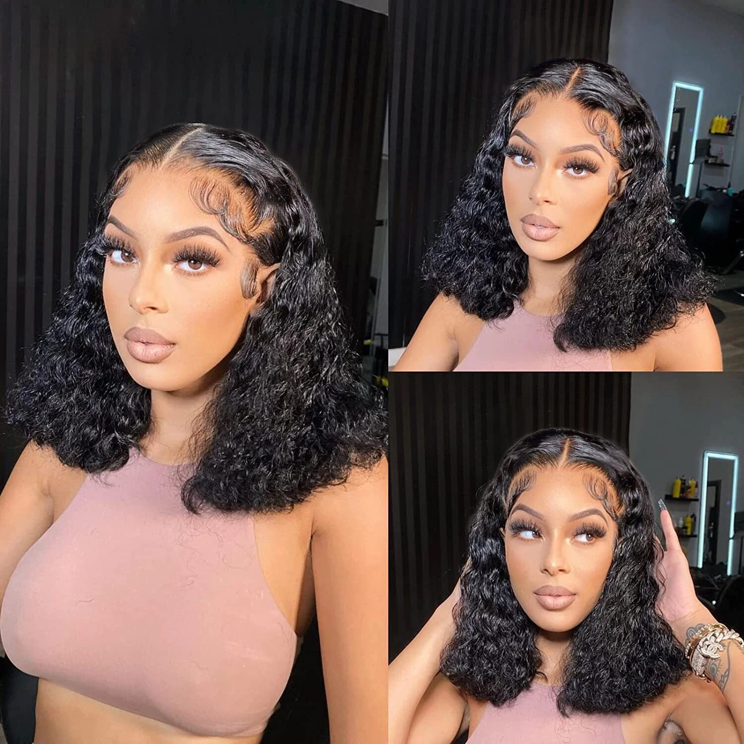 Short Deep Wave Bob Wig Human Hair Newmi Curly Hair 13x4 Full Lace Frontal Wig Bob Cut Deep Wave Lace Front Human Hair Wigs - Image 5