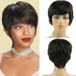 Short Pixie Cut Wig Brazilian Cheap Human Hair Wigs With Bangs For Black Women Full Machine Made Glueless Short Wig With Bangs