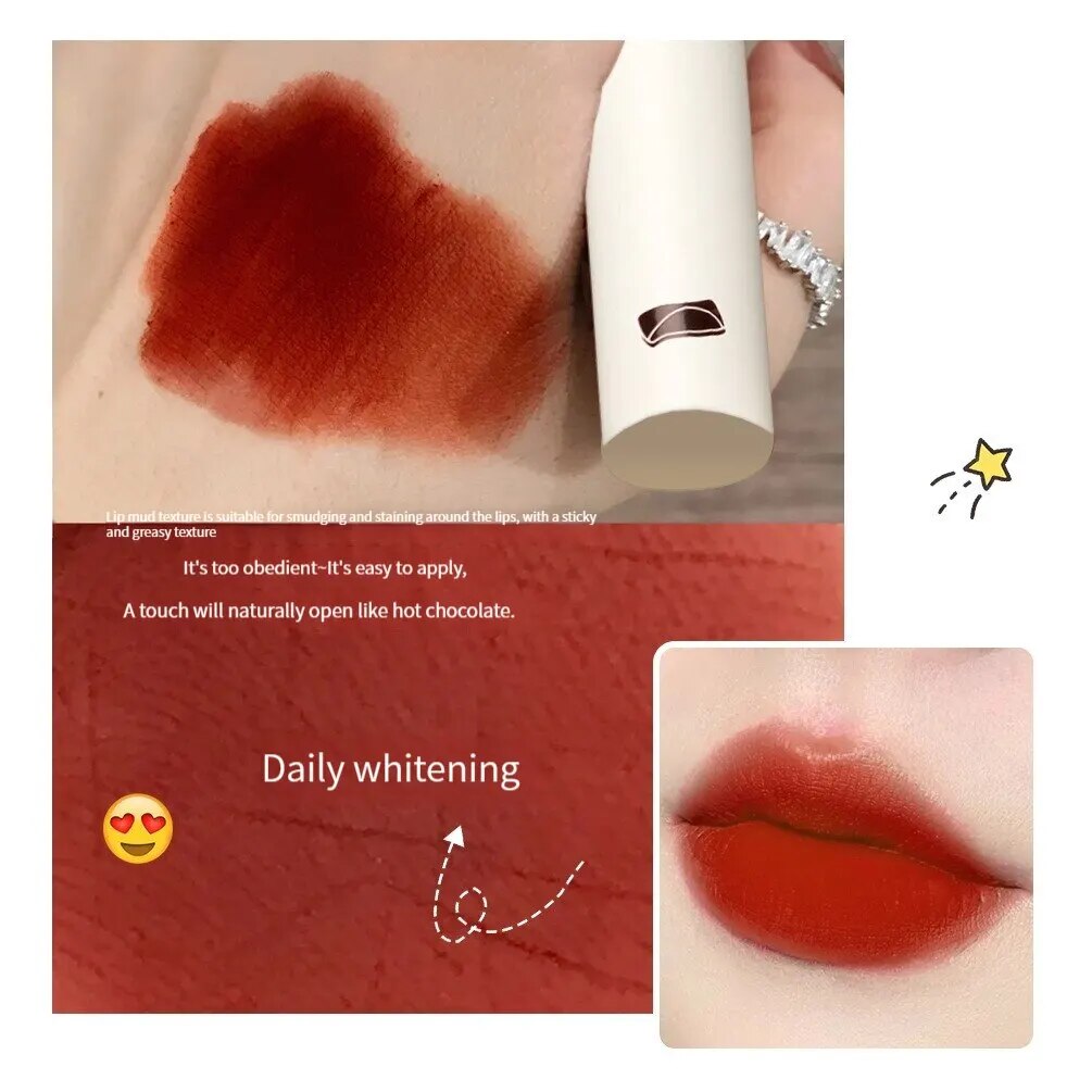 Trendy LIp Gloss Nude Matte Chocolate Lipstick Waterproof Long Lasting Women Red Lip Tint Velvet Lip Glaze Cosmetics - Image 4
