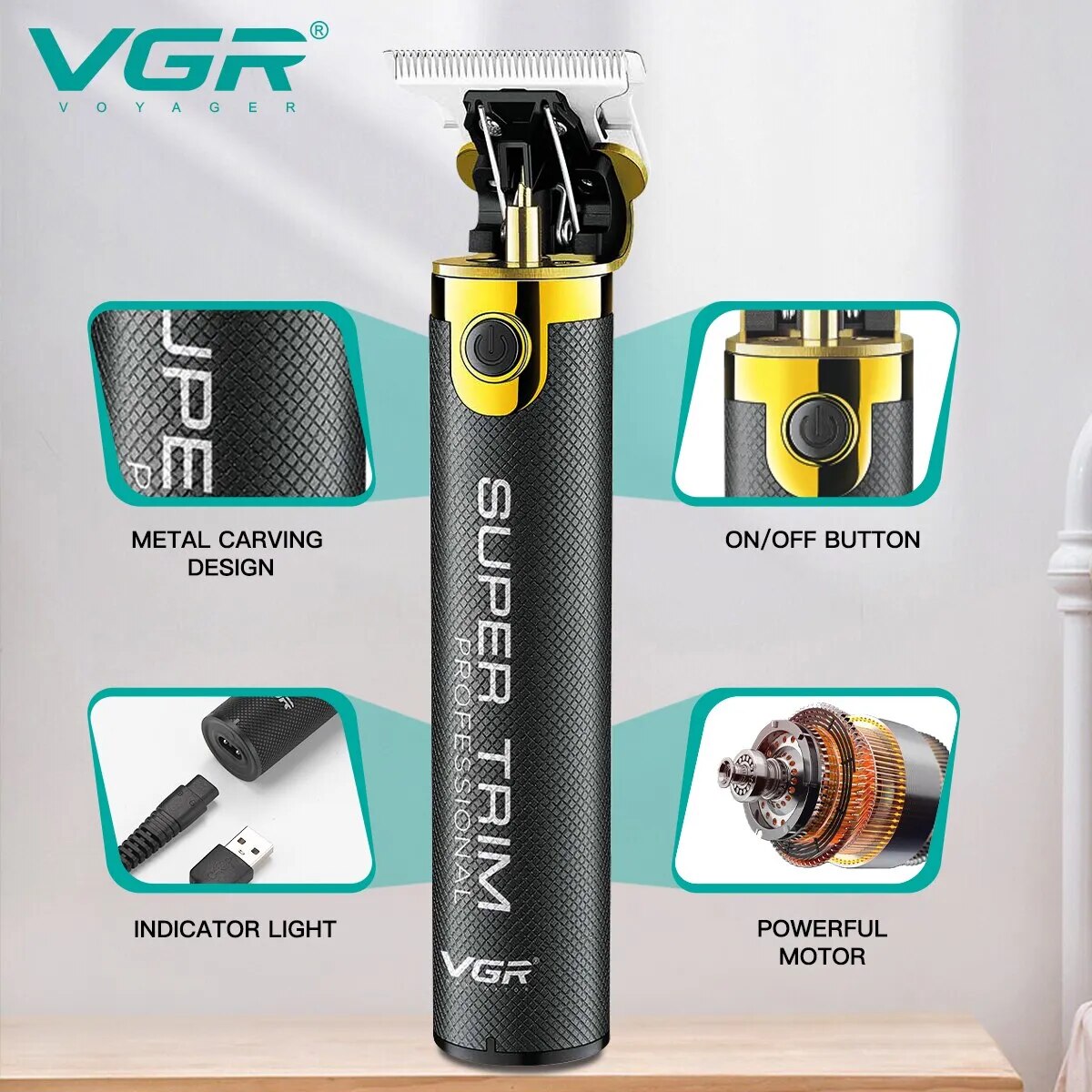 VGR Hair Trimmer T9 Professional Hair Cutting Machine Cordless Rechargeable Bald Trimmer for Men V 082 - Image 2
