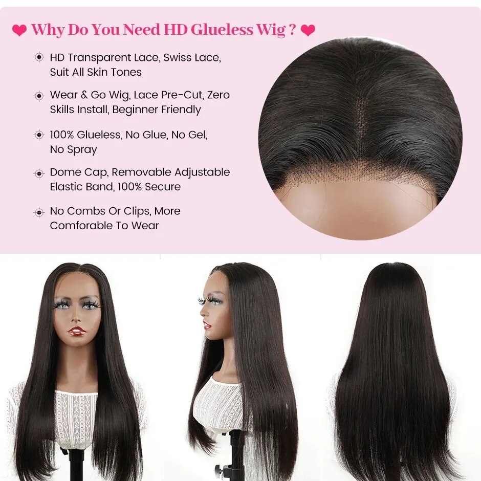 Wear And Go Straight Lace Closure Wigs Human Hair Pre Cut Hairline Ready to Go Wigs For Women Glueless HD Lace Wigs - Image 6