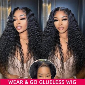 Wear and Go Glueless Wigs Human Hair Pre Plucked Pre Cut Deep Wave 5x5 HD Lace Closure Wigs for Women Airy Cap 180 Density