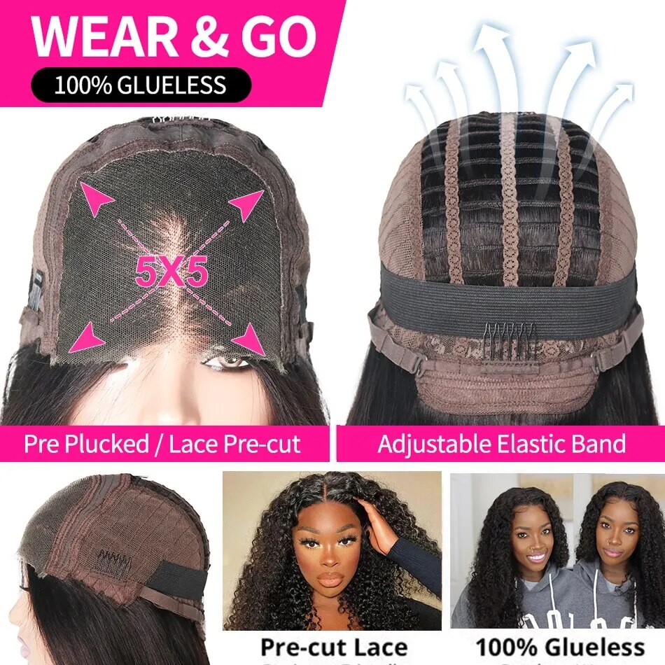 Wear and Go Glueless Wigs Human Hair Pre Plucked Pre Cut Deep Wave 5x5 HD Lace Closure Wigs for Women Airy Cap 180 Density - Image 5