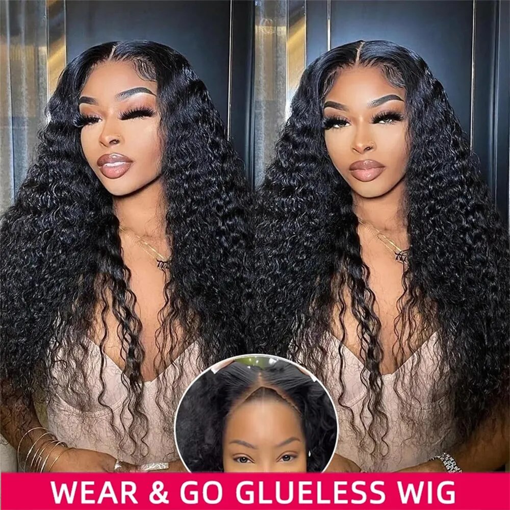 Wear and Go Glueless Wigs Human Hair Pre Plucked Pre Cut Deep Wave 5x5 HD Lace Closure Wigs for Women Airy Cap 180 Density
